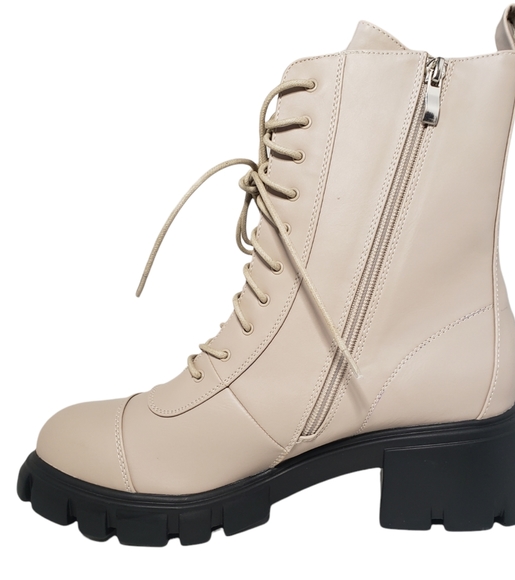 Nasty Gal Zip the Small Talk Lace-Up Biker Boots Beige Size 8 - Picture 3 of 15